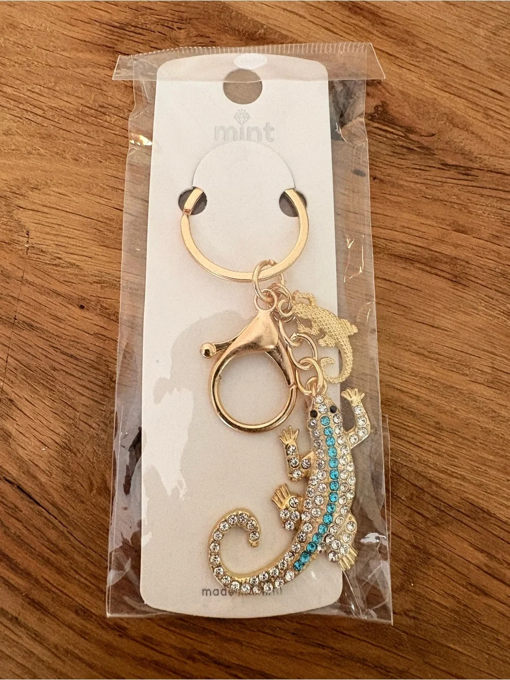 Rhinestone Lizard Keychain Charm - Gold with Colored Rhinestones
